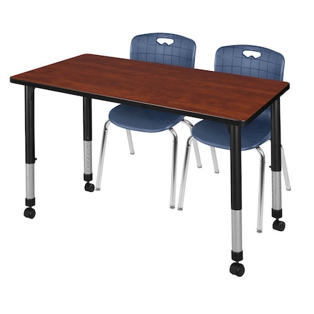 Regency Regency Kee 48 x 24 in. Mobile Adjustable Classroom Table- Cherry & 2 Andy 18 in. Stack Chairs- Blue MT4824CHAPCBK40NV